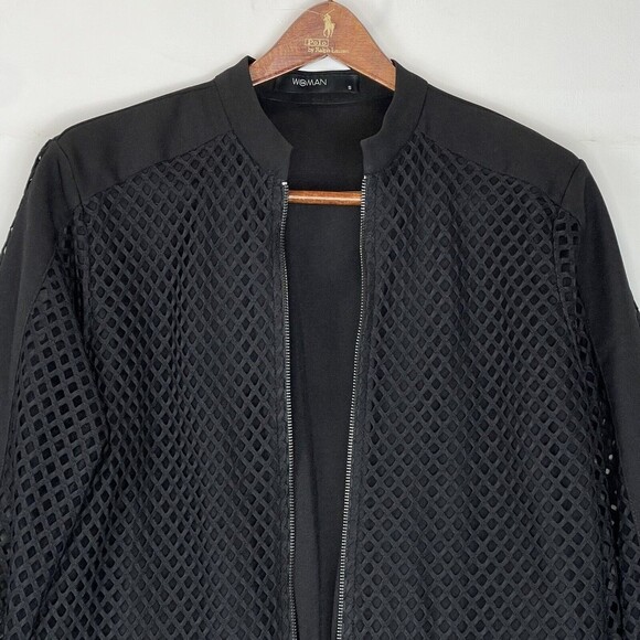 Women’s Small Black Mesh Lined Bomber Jacket Full Zip Long Sleeve - Picture 1 of 11